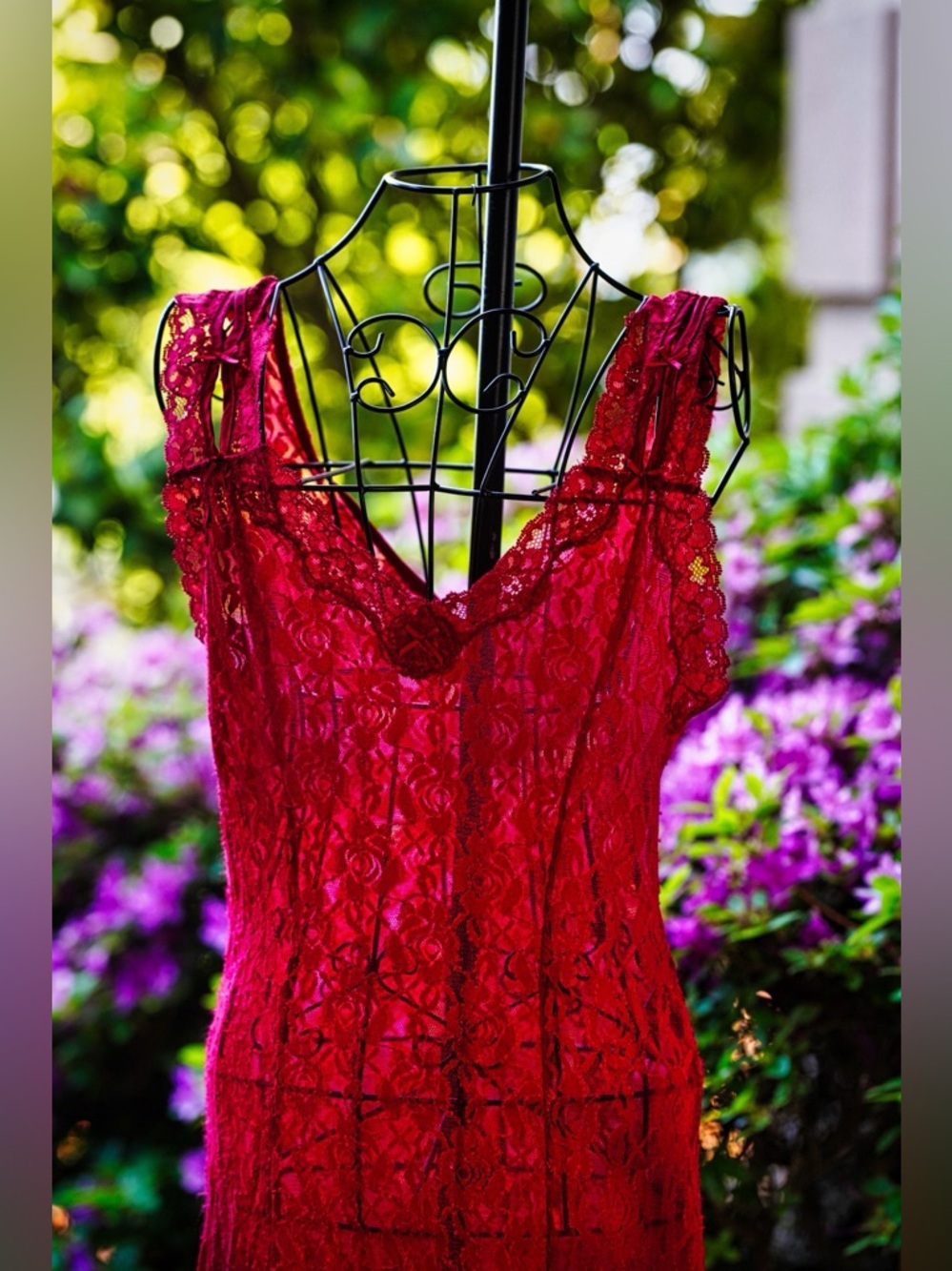 Vintage Enchanting Red Lace Slip Dress Gown
